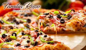 Rodízio de pizzas, buffet Livre com uma variedade de carnes, massas, risotos, acompanhamentos, frios, saladas e sobremesas na Pizzaria Família Rosso
