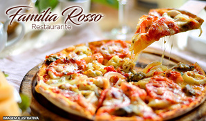 Rodízio de pizzas, buffet Livre com massas, risotos, carnes, acompanhamentos, frios, saladas e sobremesas na Pizzaria Família Rosso, válido de terça a sexta
