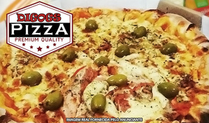 Para toda a família! Pizza gigante de 16 fatias na Digogs Pizzaria, válido de quarta a domingo para tele-entrega