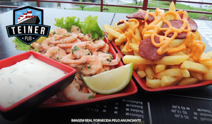 O Pub da Faculdade! Porção de camarão + porção de batata frita no Teiner Pub, válido de segunda a sábado