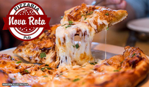 Rodízio de pizzas, buffet Livre com massas, carnes, acompanhamentos e saladas na Nova Rota Pizzaria, de terça a sexta e domingo